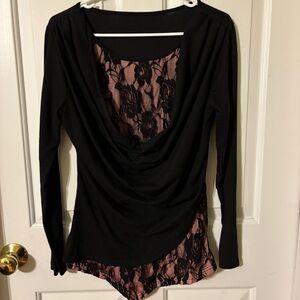 Black and Pink Lace Long Sleeve Top
